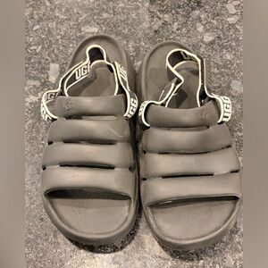 UGG men’s  Black Padded Slide Sandals with Branded Heel Strap Sz 13 Beach Pool